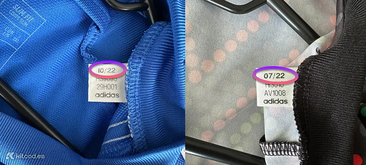 Adidas production code label showing month and year of manufacture format 02/10 indicating February 2010