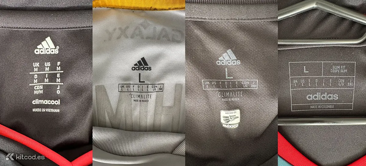 Adidas neck label showing Made in Cambodia with size information across different regions UK US F D I E CDN J